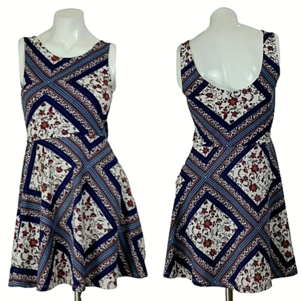 H&M Sleeveless Patchwork Scoop Back Skater Dress